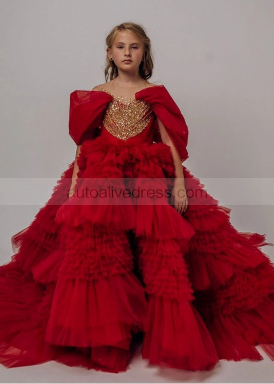 Red Glitter Tulle Unique Flower Girl Dress Red Glitter Tulle Unique Flower Girl Dress